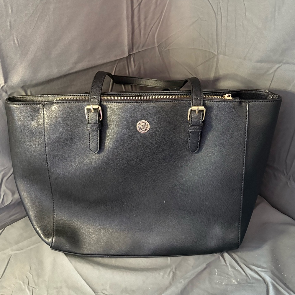 Anne Klein faux leather black gold purse tote bag EUC